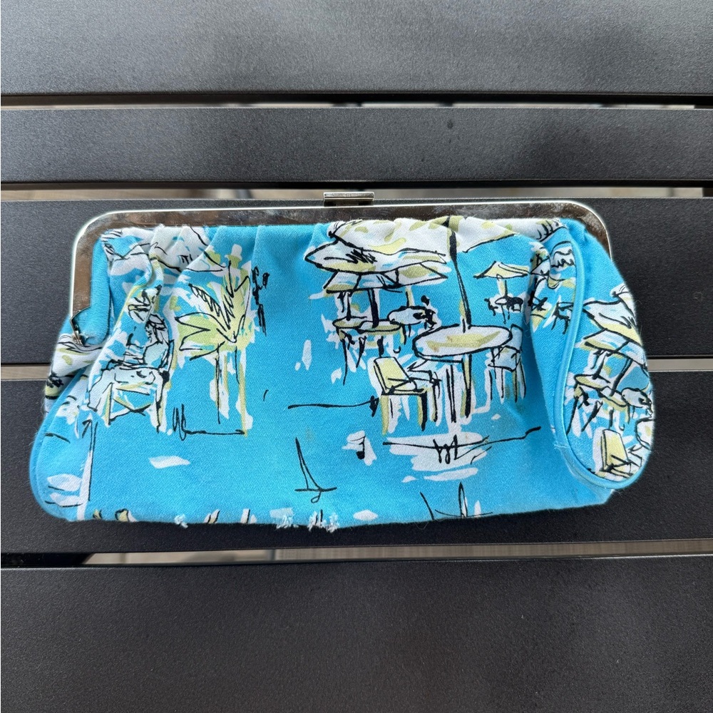 Blue Clutch with Artistic Print